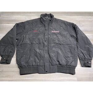 Vintage Budweiser Beer‎ Delivery Driver Employee Jacket Bomber Black Zip Snap XL